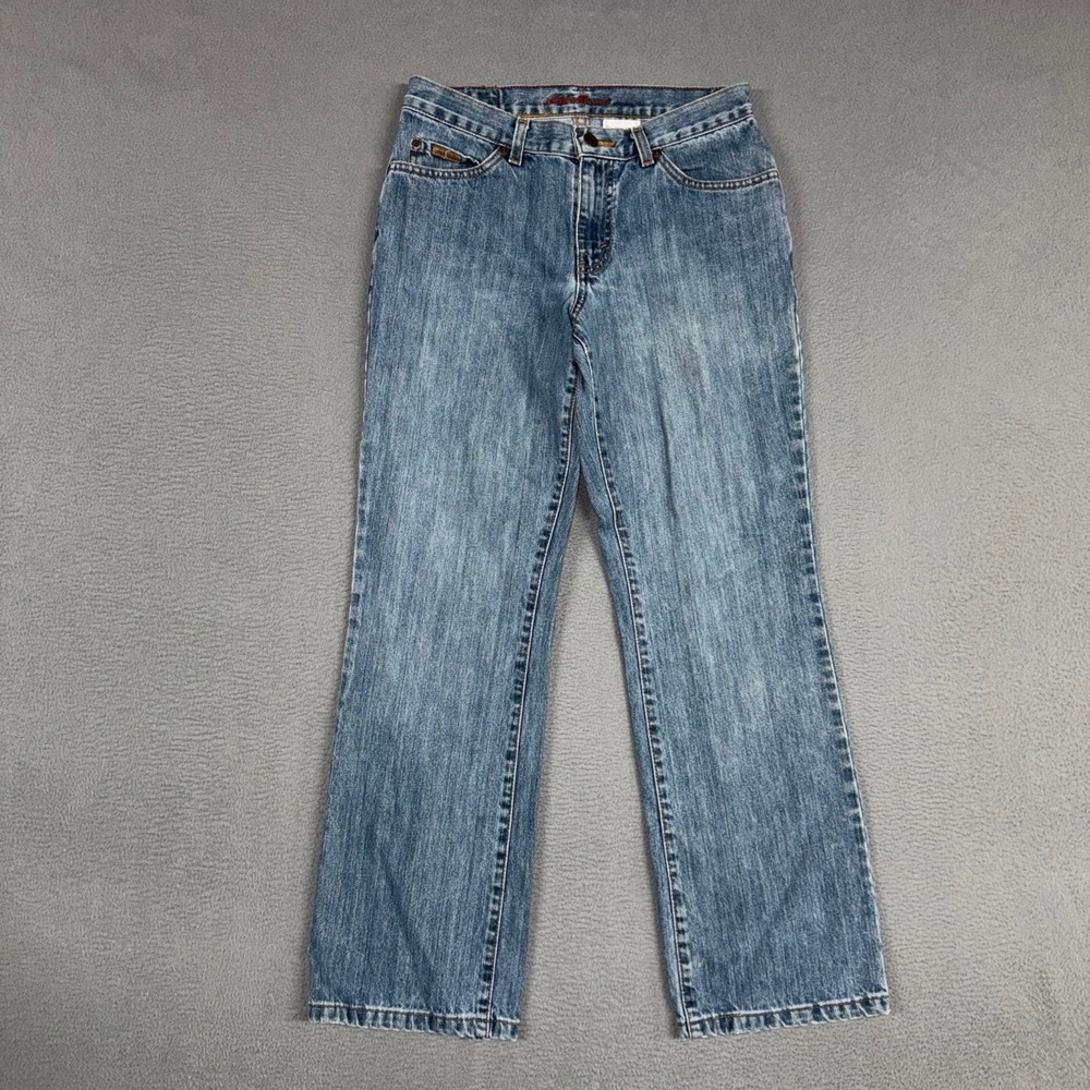 Eddie Bauer Jeans Womens 6P Blue Straight Medium Wash Distressed Denim Cotton